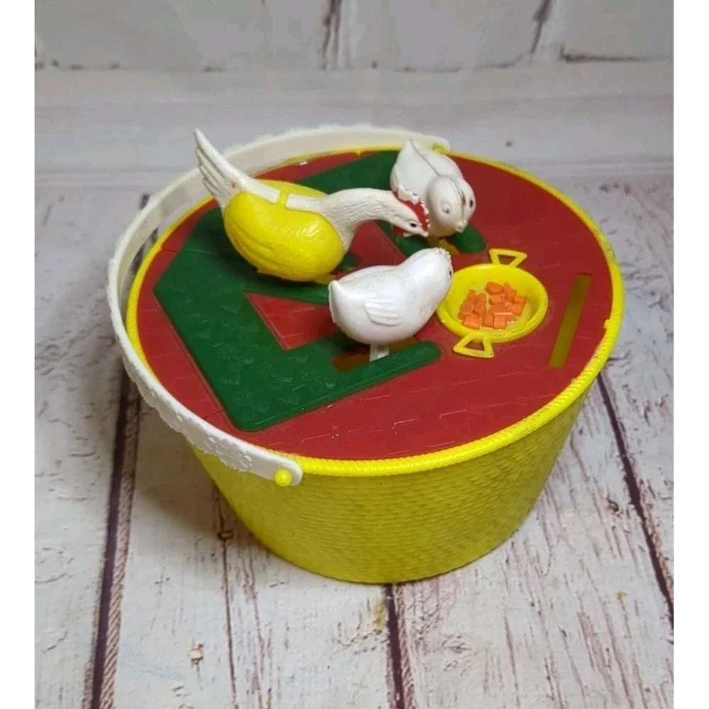 Vintage Hong Kong Plastic Pecking Chickens Coin‎ Bank Toy 1960s